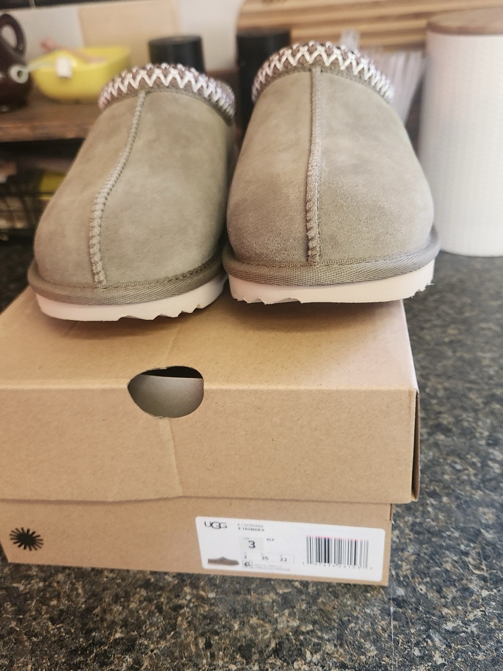 UGG Olive Suede Slip-On Clog with Decorative Trim